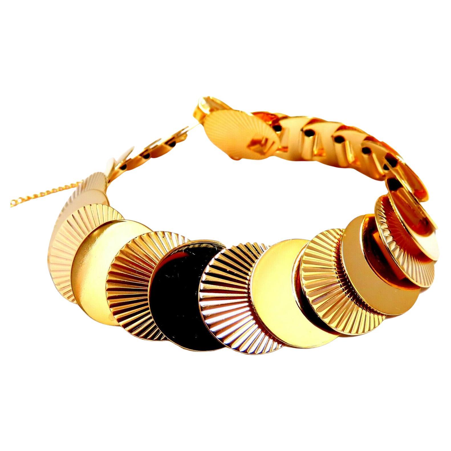 Circular Disc & Ray Link Bracelet 14kt Gold For Sale