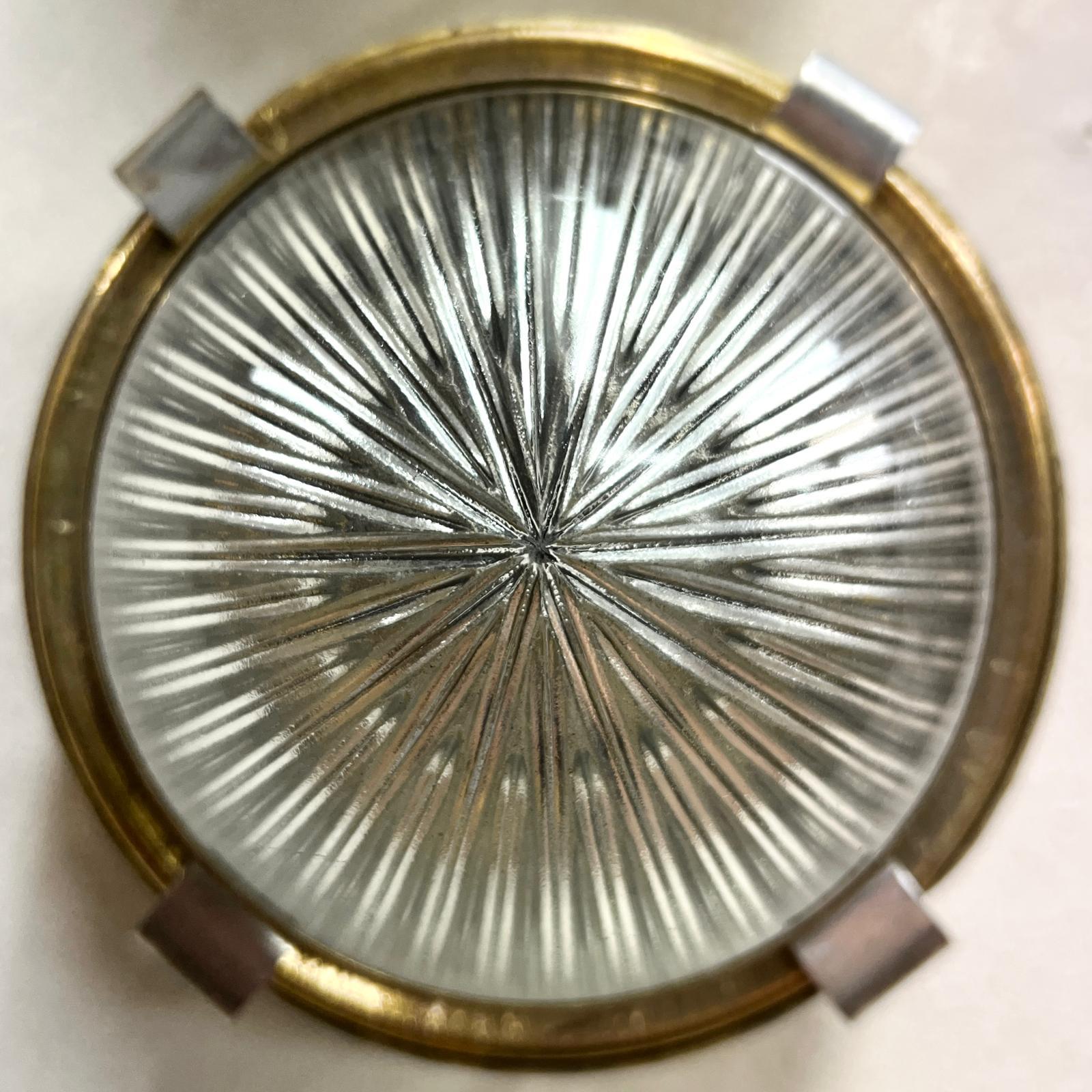Circular Domed Holophane and Pressed Brass Wall lights 3