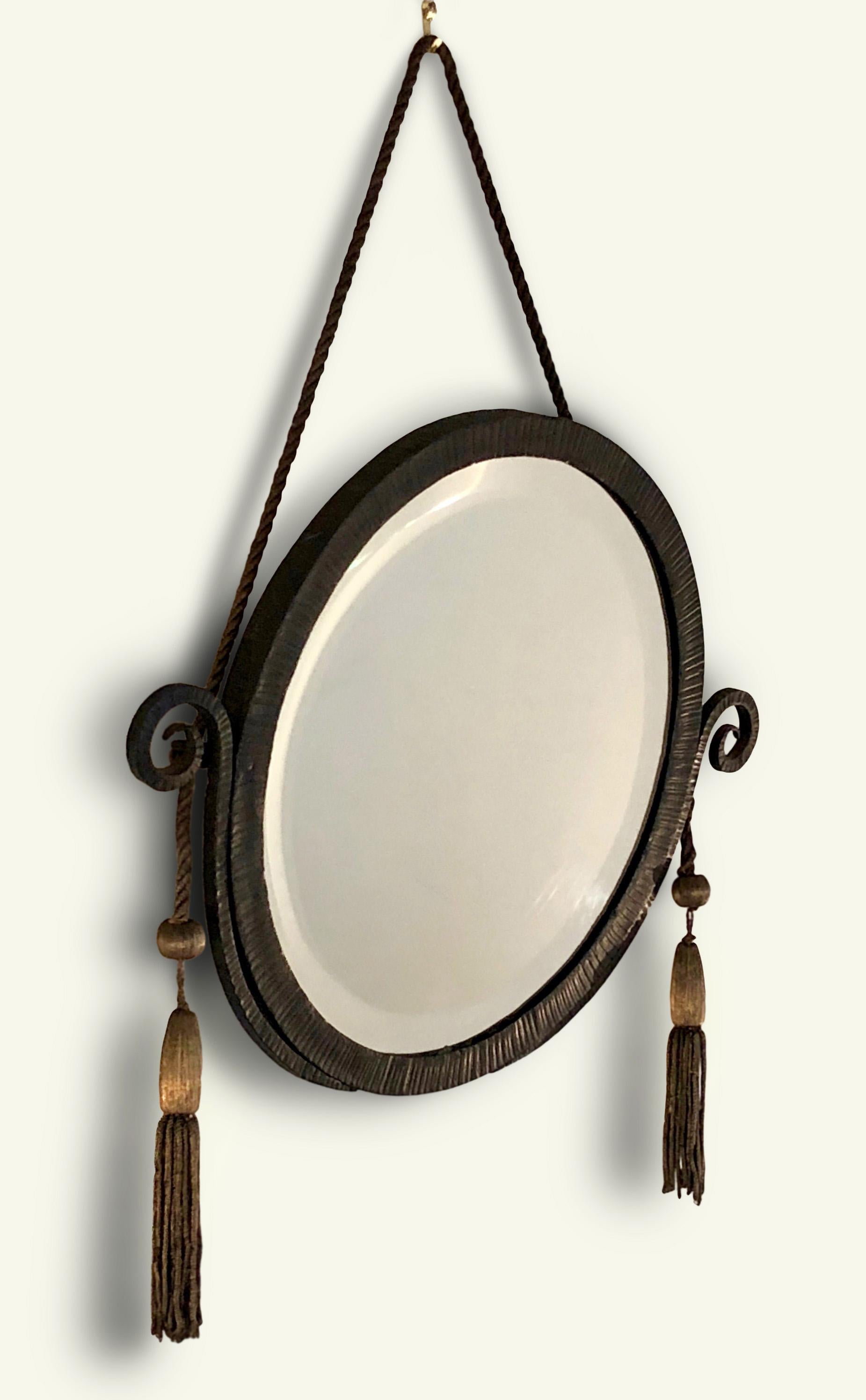 Art Deco Circular Early 1920s Ironwork Mirror in the Manner of Edgar Brandt