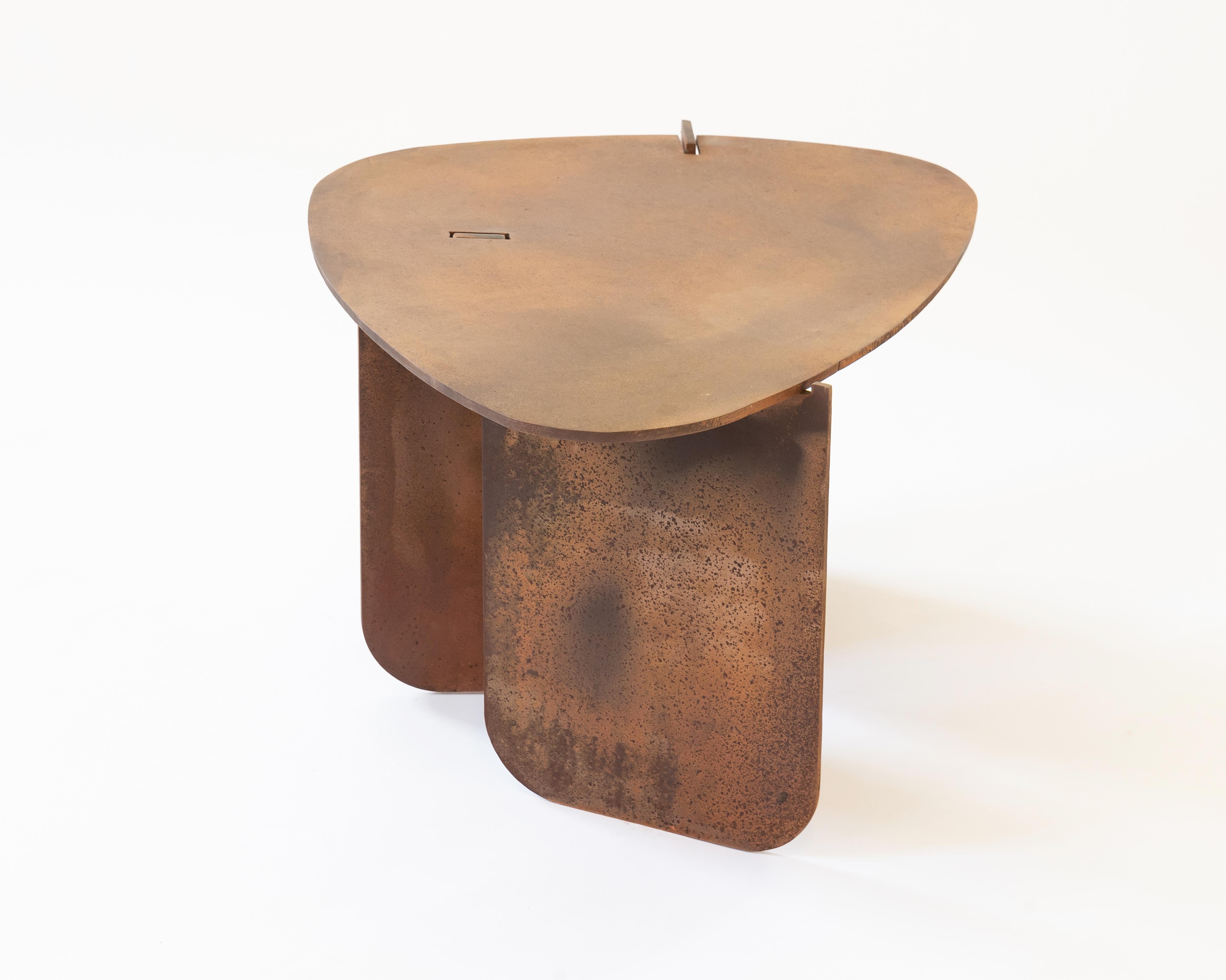 Circular End/Side Table Unique Organic Rust Modern/Contemporary Waxed Steel  In New Condition For Sale In Bronx, NY