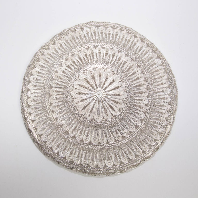 Circular Filigree Solid Silver Serving Tray at 1stDibs