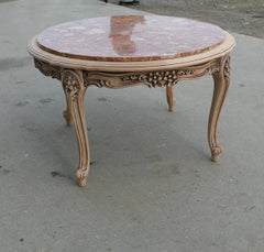 Circular French Carved Coffee Table with Marble Top  This is a superb quality Fr