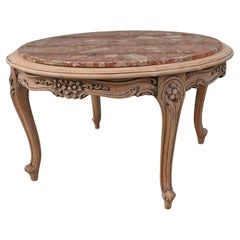 Circular French Carved Coffee Table with Marble Top  This is a superb quality Fr