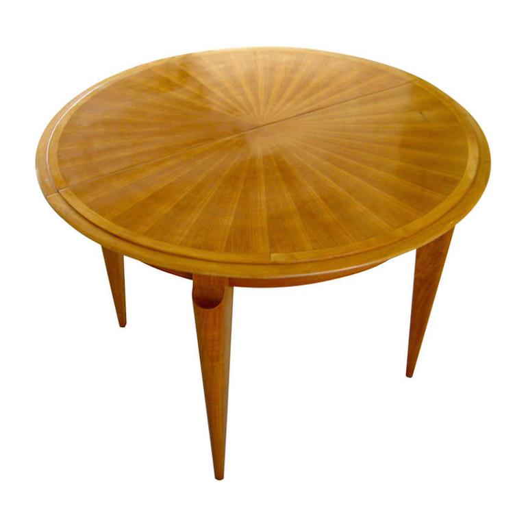 Circular French Cherrywood Expandable Dining Table Attributed to Baptistin Spade