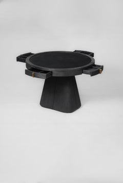 Circular Game Table in Natural Oak Veneer with Lacquer by Pendhapa