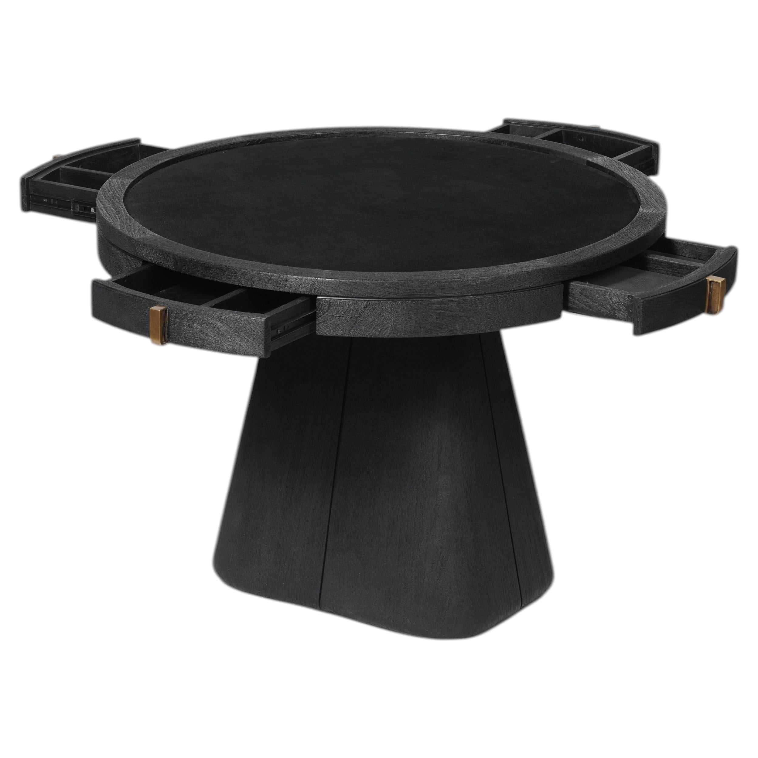 Table de jeu ronde en placage de chêne naturel laqué, par Pendhapa