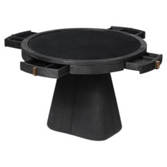 Circular Game Table in Natural Oak Veneer with Lacquer by Pendhapa