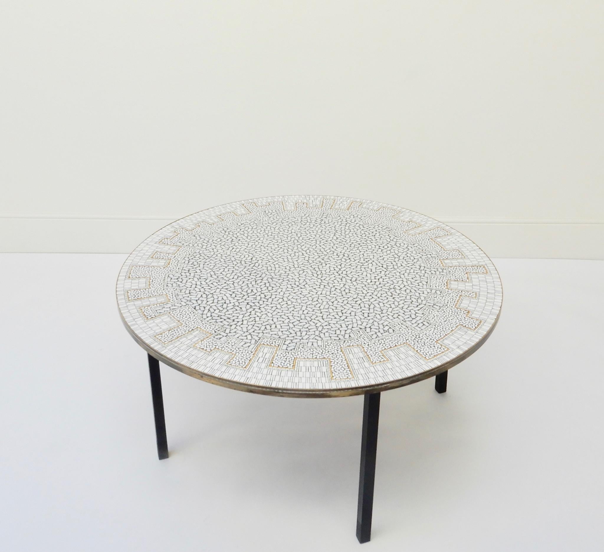 Mid-Century Modern Circular German Ceramic Tiled Coffee Table with Metal Base, 1960s