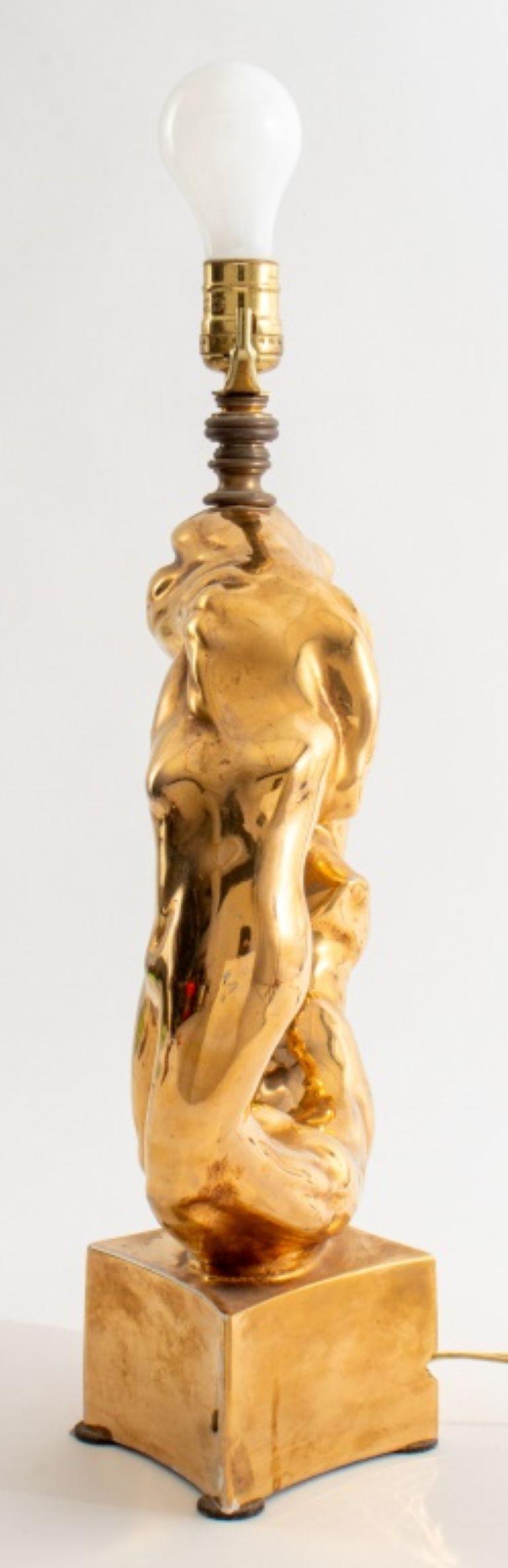Runde vergoldete Keramik Figural Tischlampe im Angebot 2