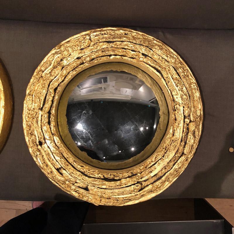 Circular gilded ceramic & grey glass convex mirrors
by Andrea Koeppel
Contemporary
2 available
Measure: 21.5 x 3.5 inches

Backs are grey beechwood veneer. Custom steel hardware.
 