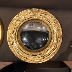 Circular Gilded Ceramic and Grey Glass Convex Mirrors