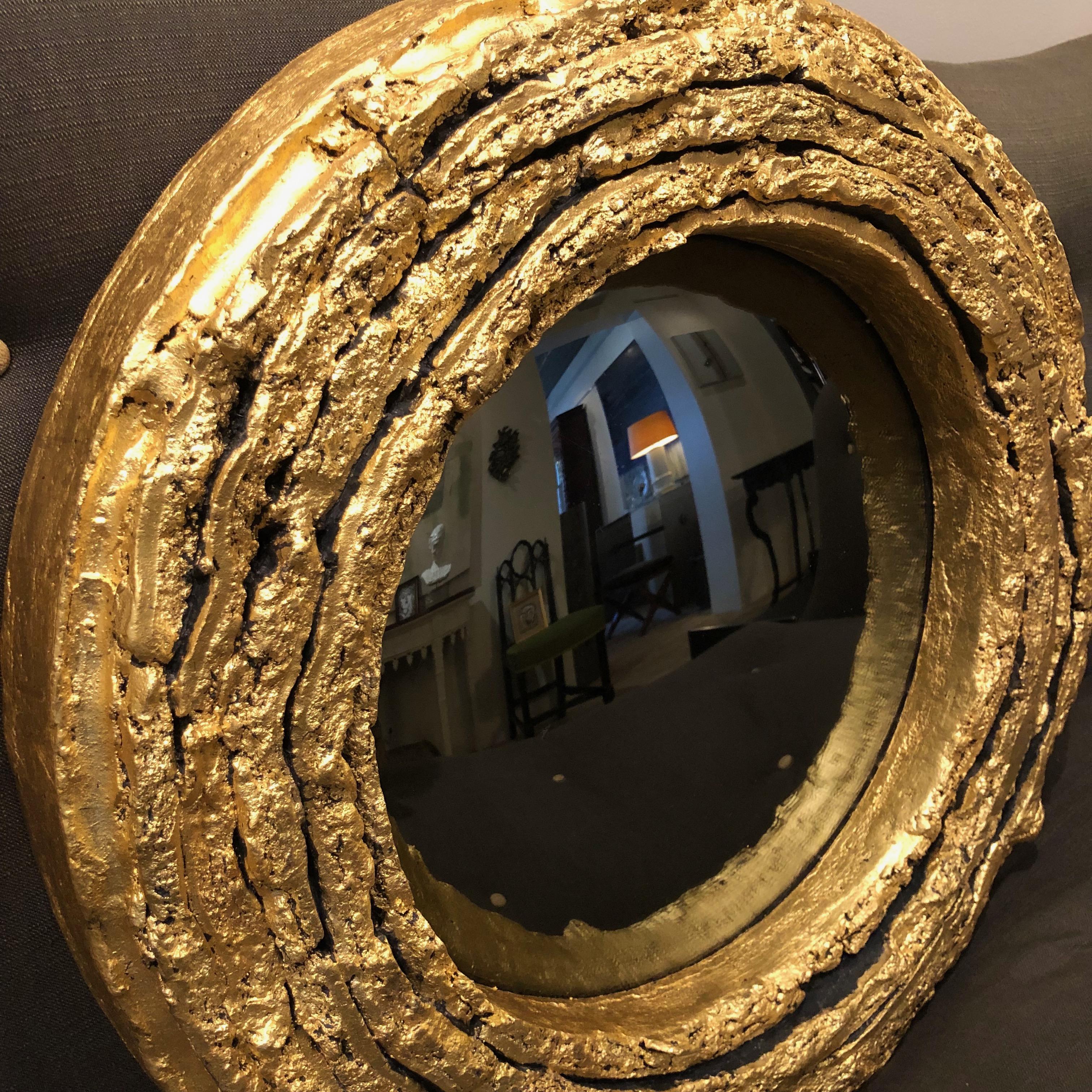 Other Circular Gilded Ceramic and Grey Glass Convex Mirrors For Sale