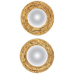 Specchi circolari convessi in ceramica dorata e vetro grigio