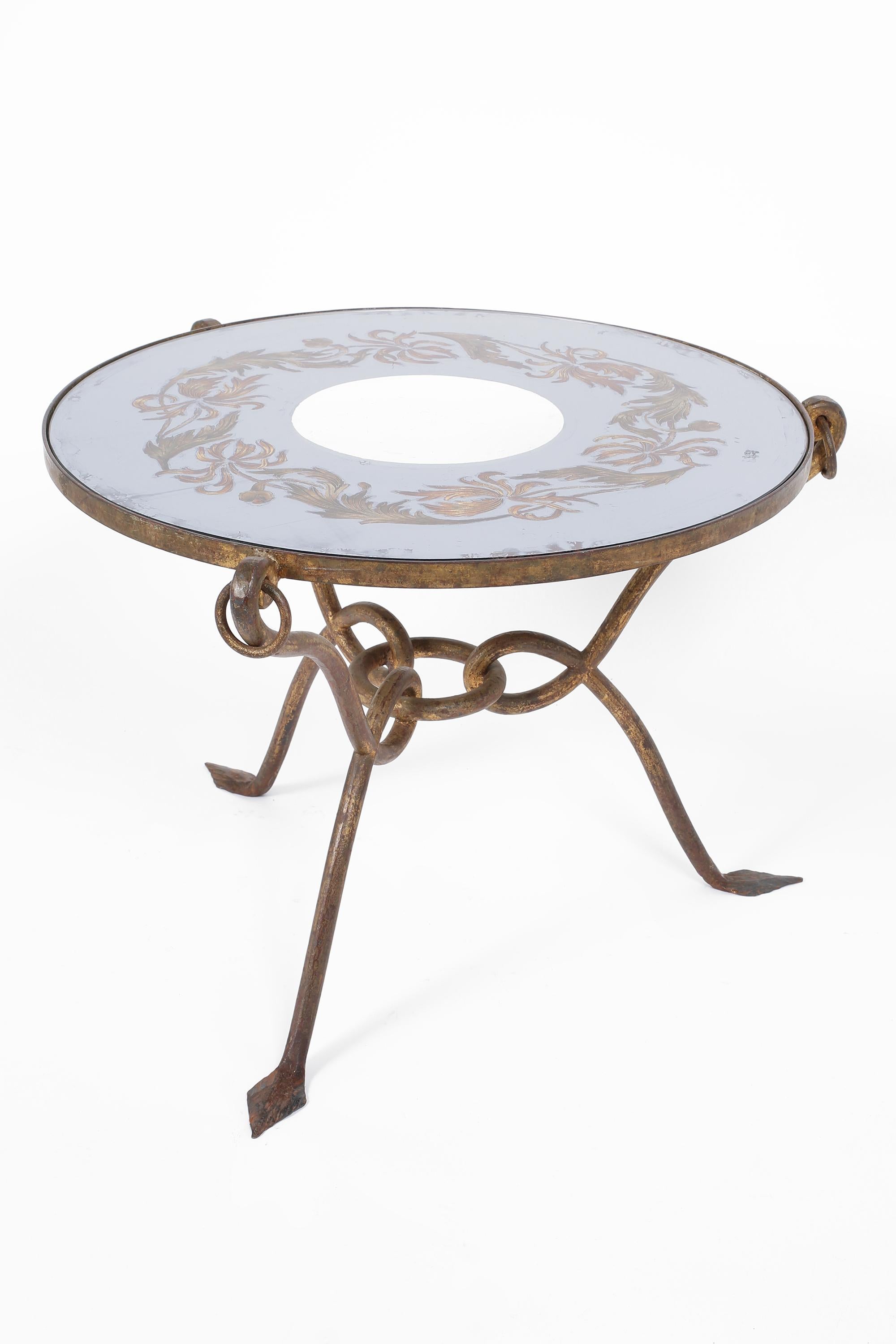 Art Deco Circular Gilt Iron Occasional Side Table by René Prou