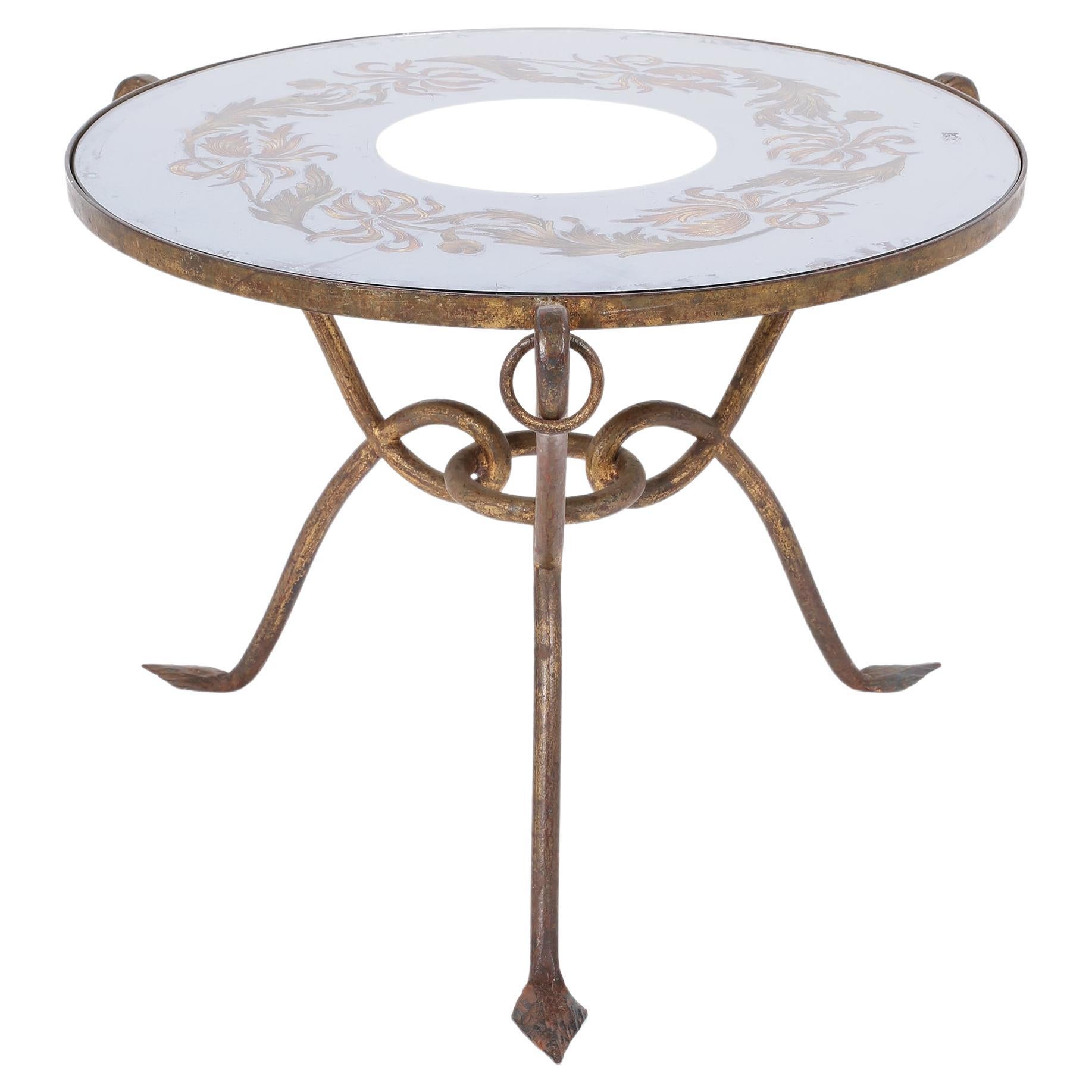 Circular Gilt Iron Occasional Side Table by René Prou