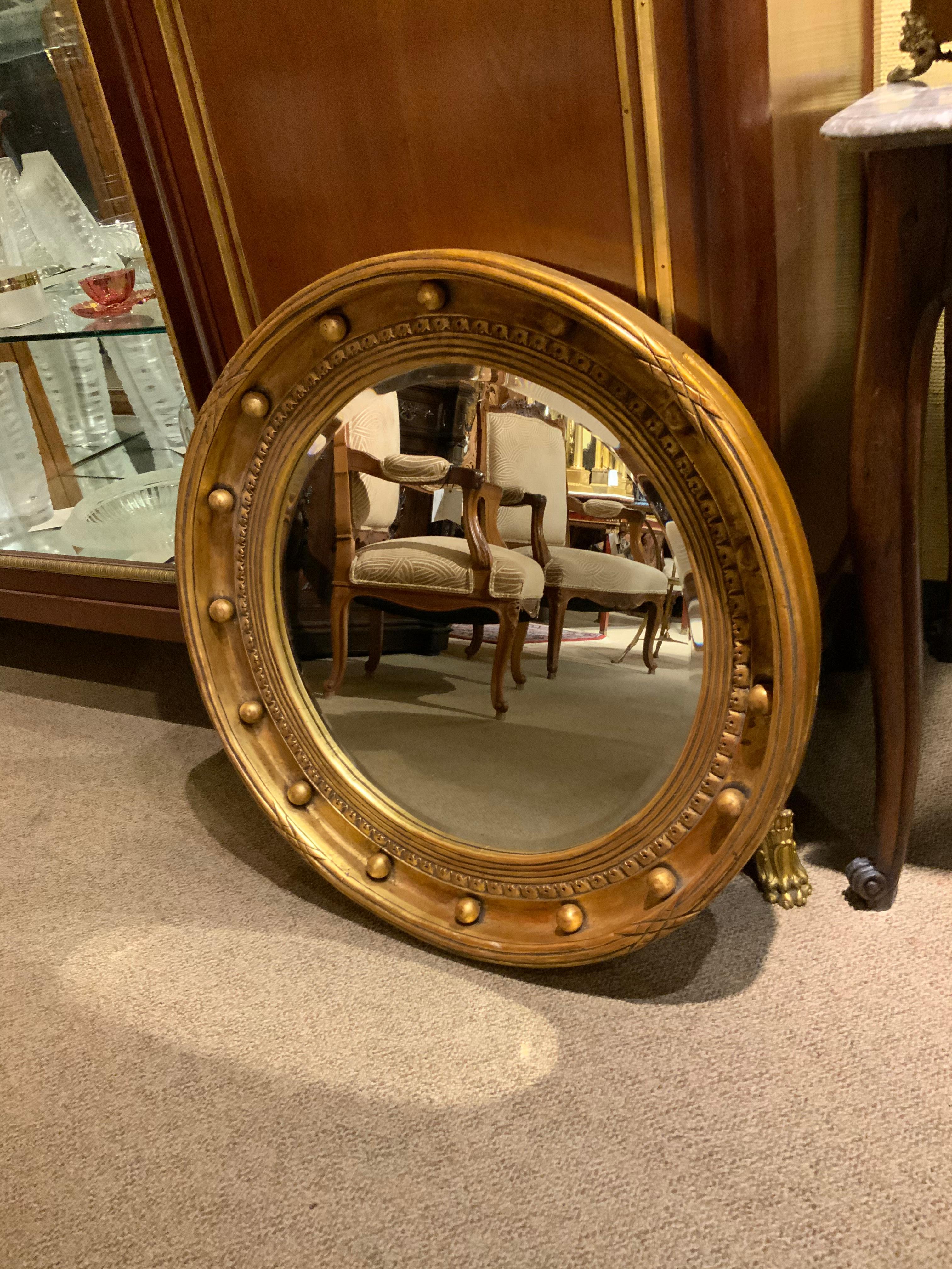 20th Century Circular Giltwood Mirror with Beveled Plate, Mid-Century