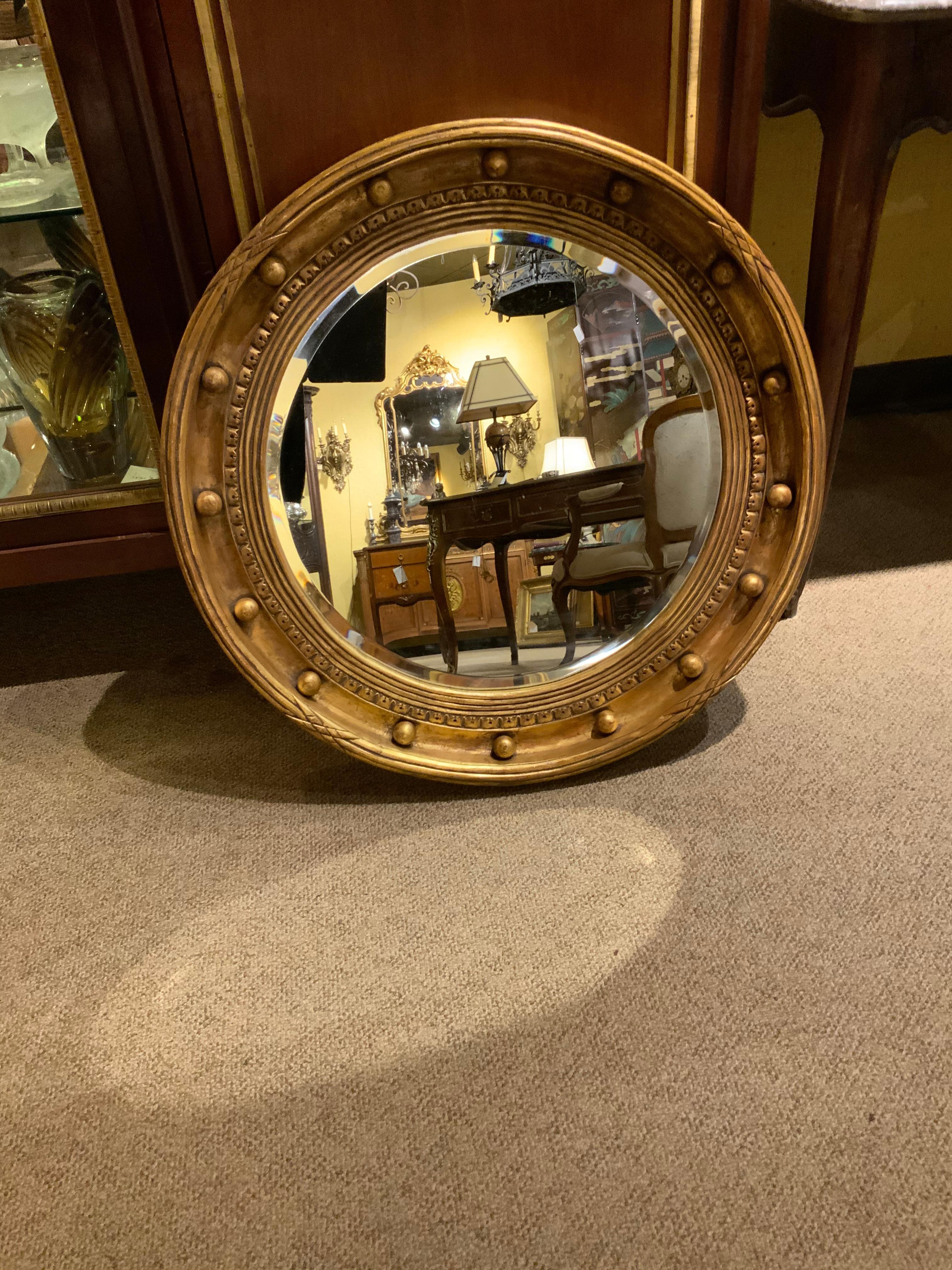 Circular Giltwood Mirror with Beveled Plate, Mid-Century 1