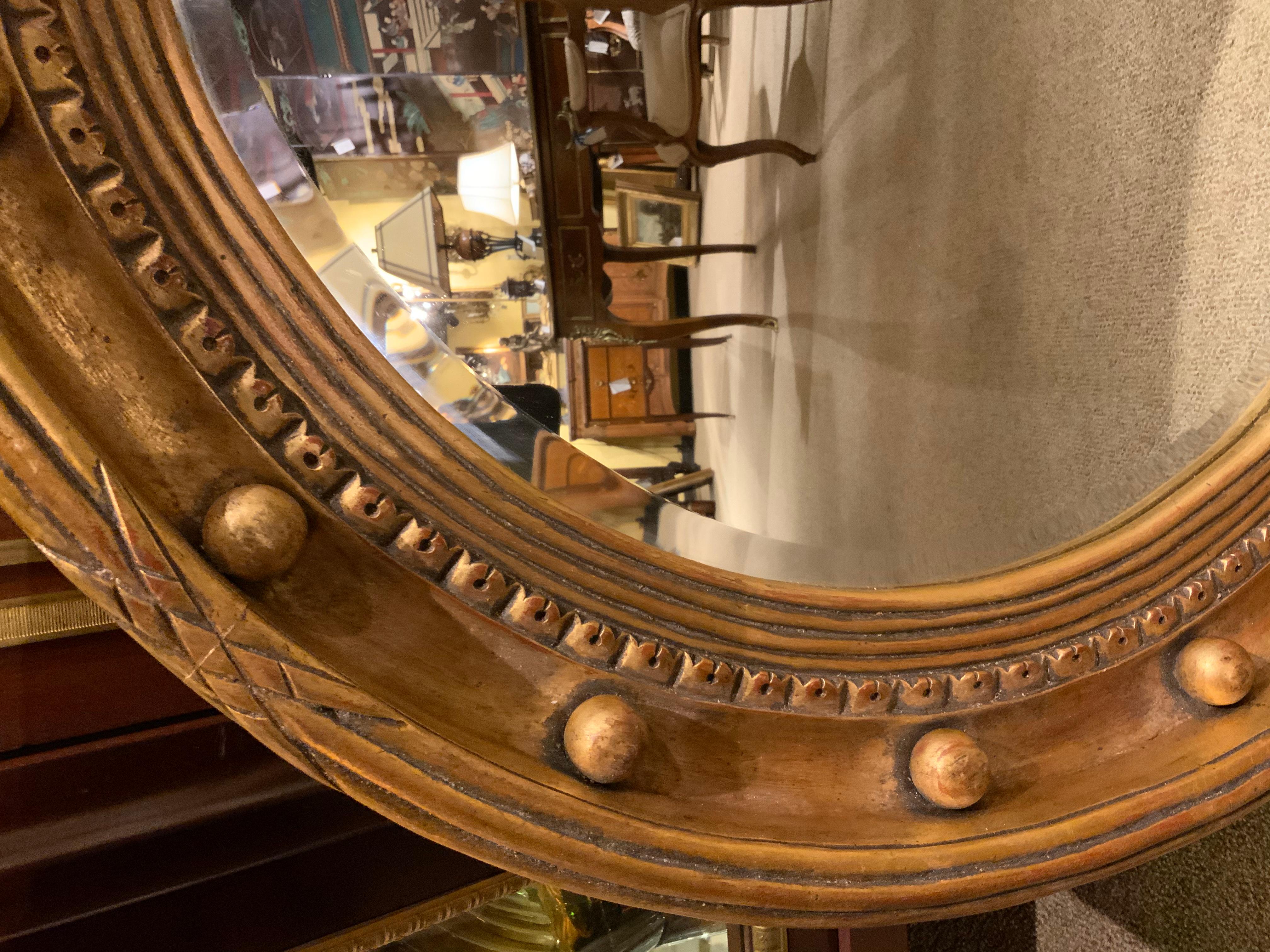 Circular Giltwood Mirror with Beveled Plate, Mid-Century 2