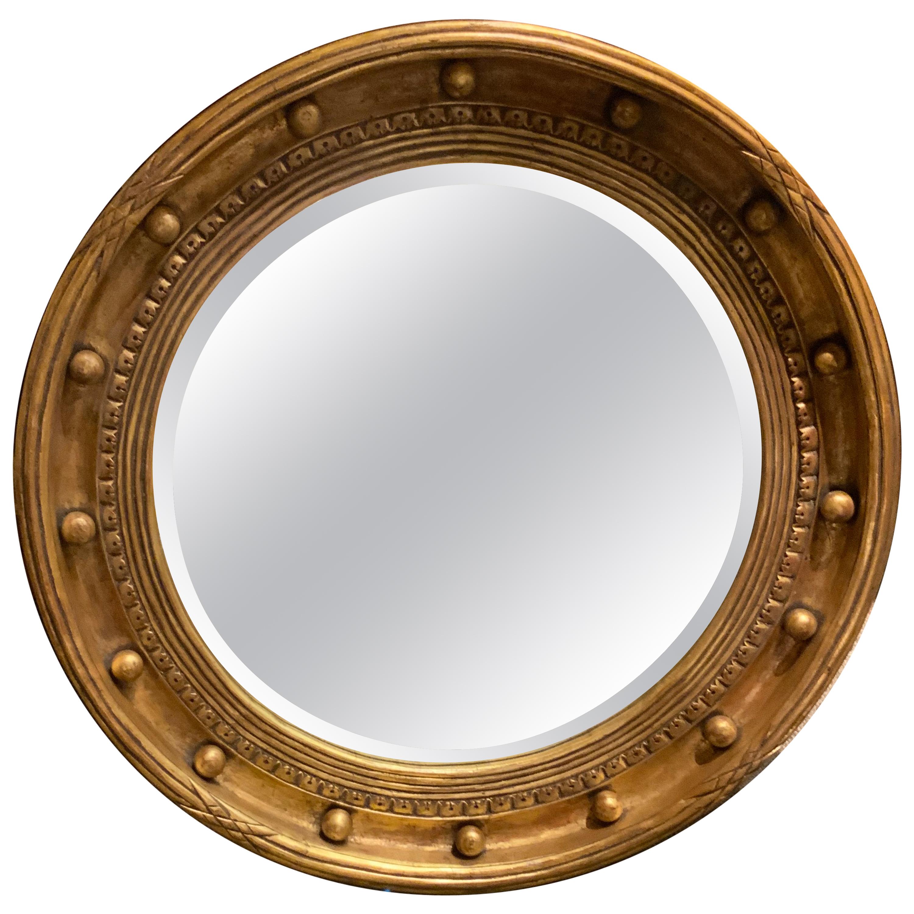 Circular Giltwood Mirror with Beveled Plate, Mid-Century
