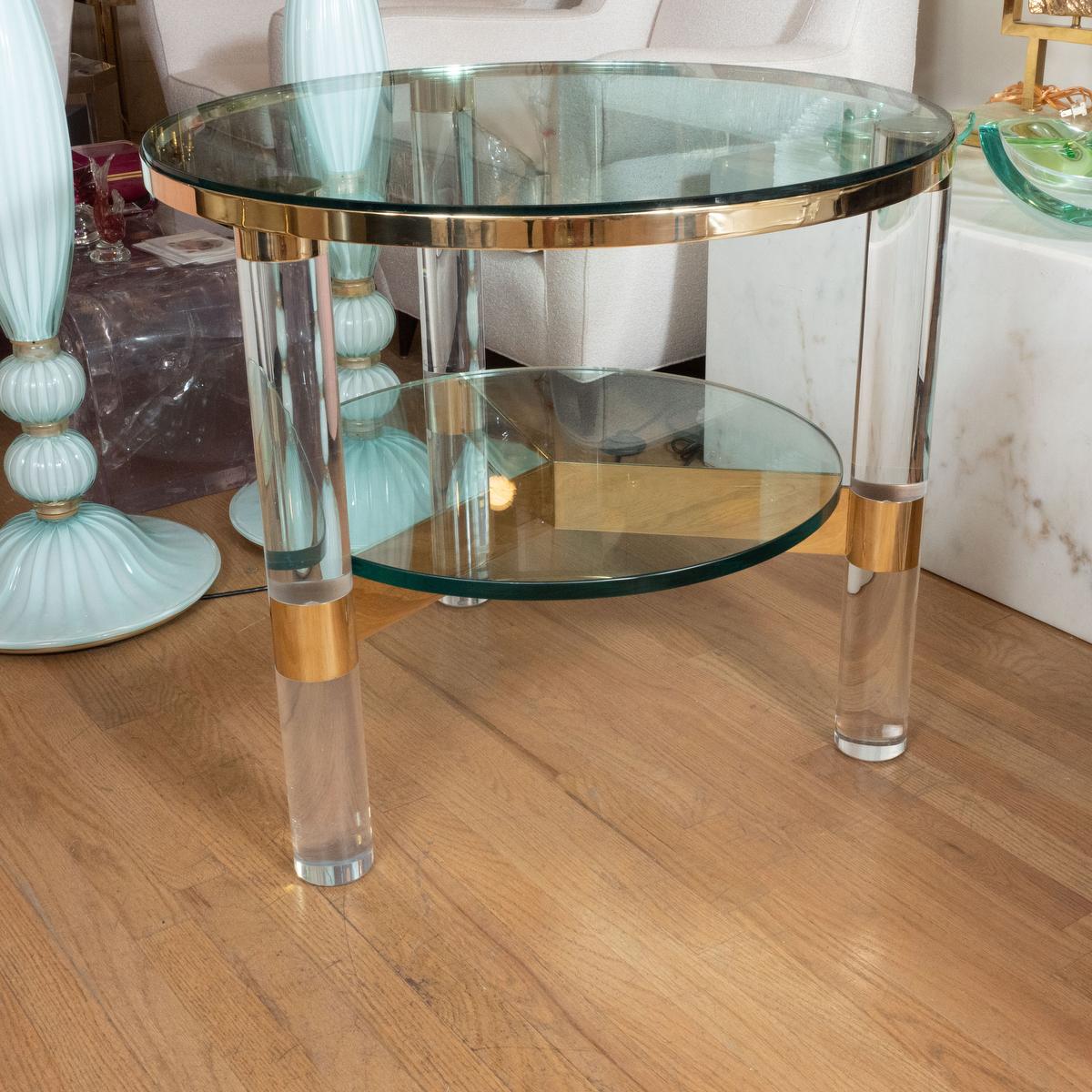 Mid-Century Modern Circular glass and Lucite two tier side table For Sale