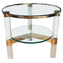 Table d'appoint circulaire en verre et Lucite à deux niveaux