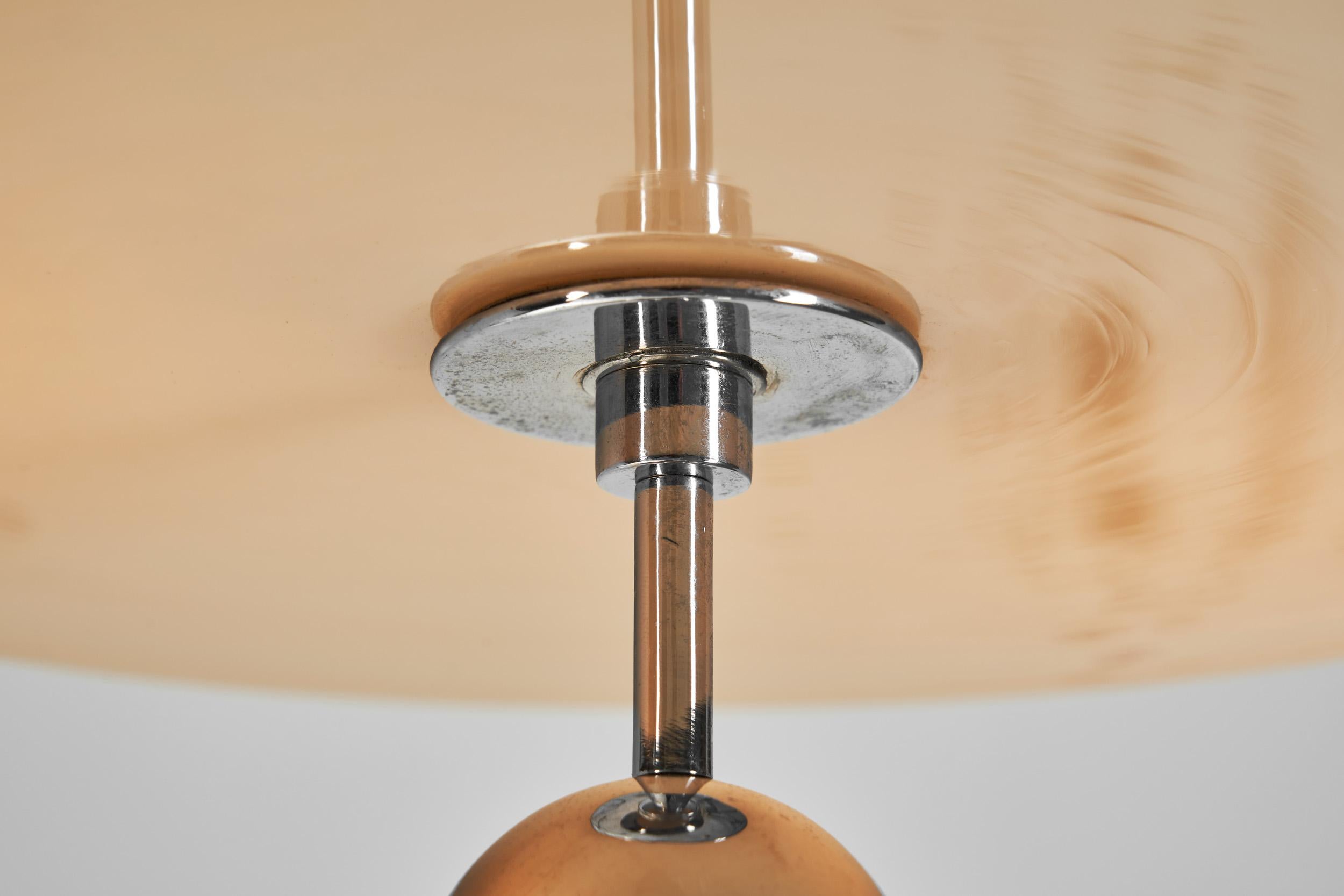 Plafón Circular de Cristal con Metal Cromado y Madera Ebonizada, Europa Años 30 en venta 9