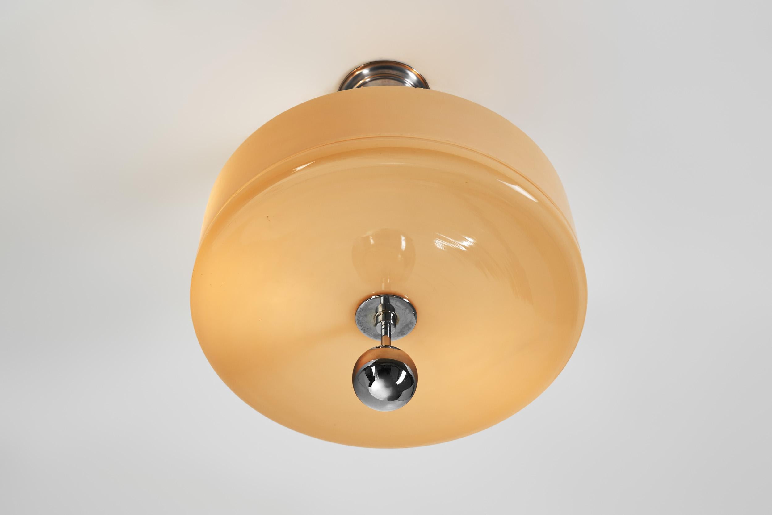 Plafón Circular de Cristal con Metal Cromado y Madera Ebonizada, Europa Años 30 en venta 11