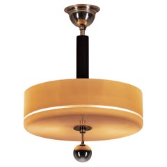 Plafón Circular de Cristal con Metal Cromado y Madera Ebonizada, Europa Años 30
