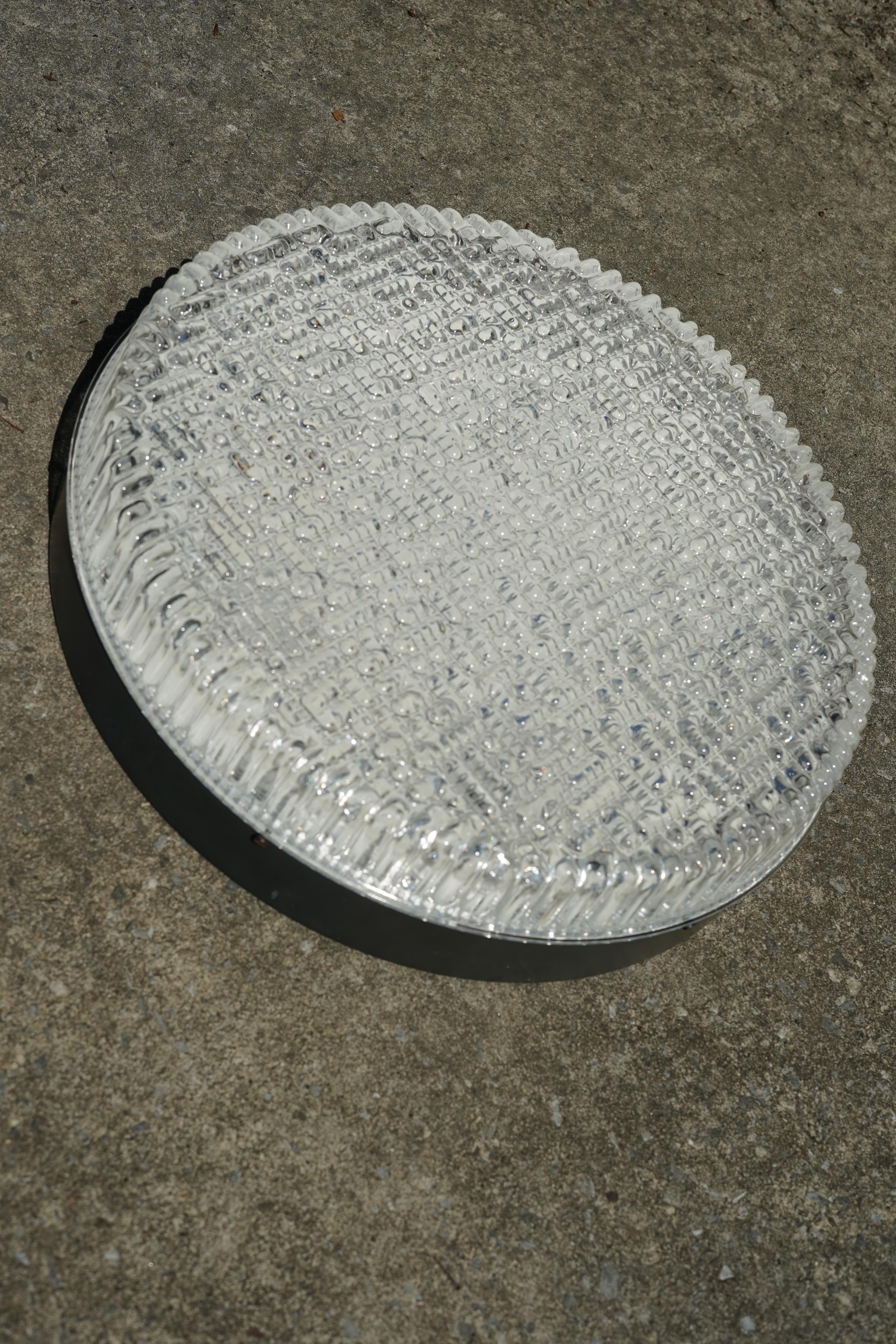 Hand-Crafted Circular glass drum Kaiser flush Mount , Germany, 1970 For Sale