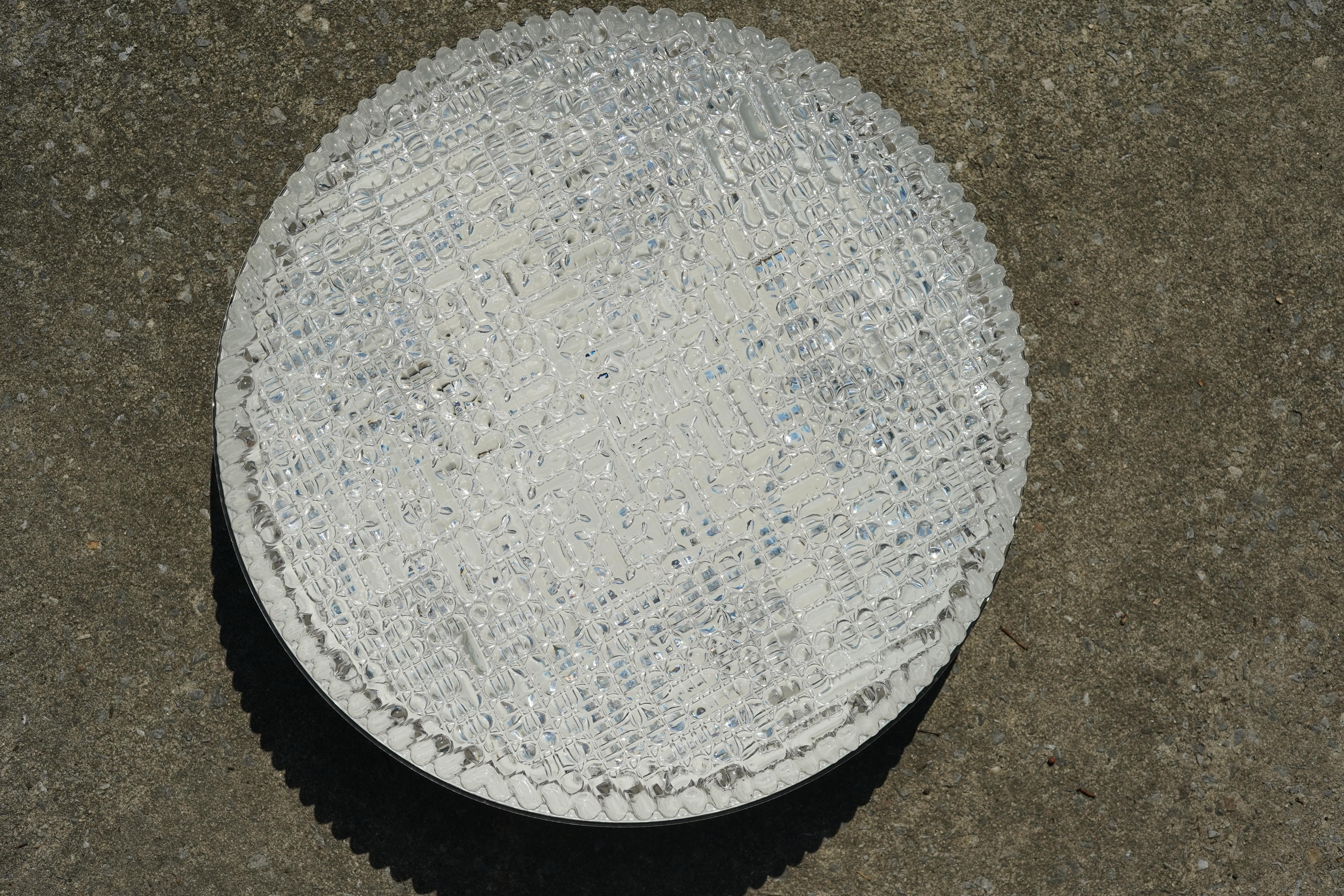 Circular glass drum Kaiser flush Mount , Germany, 1970 In Good Condition For Sale In Bronx, NY