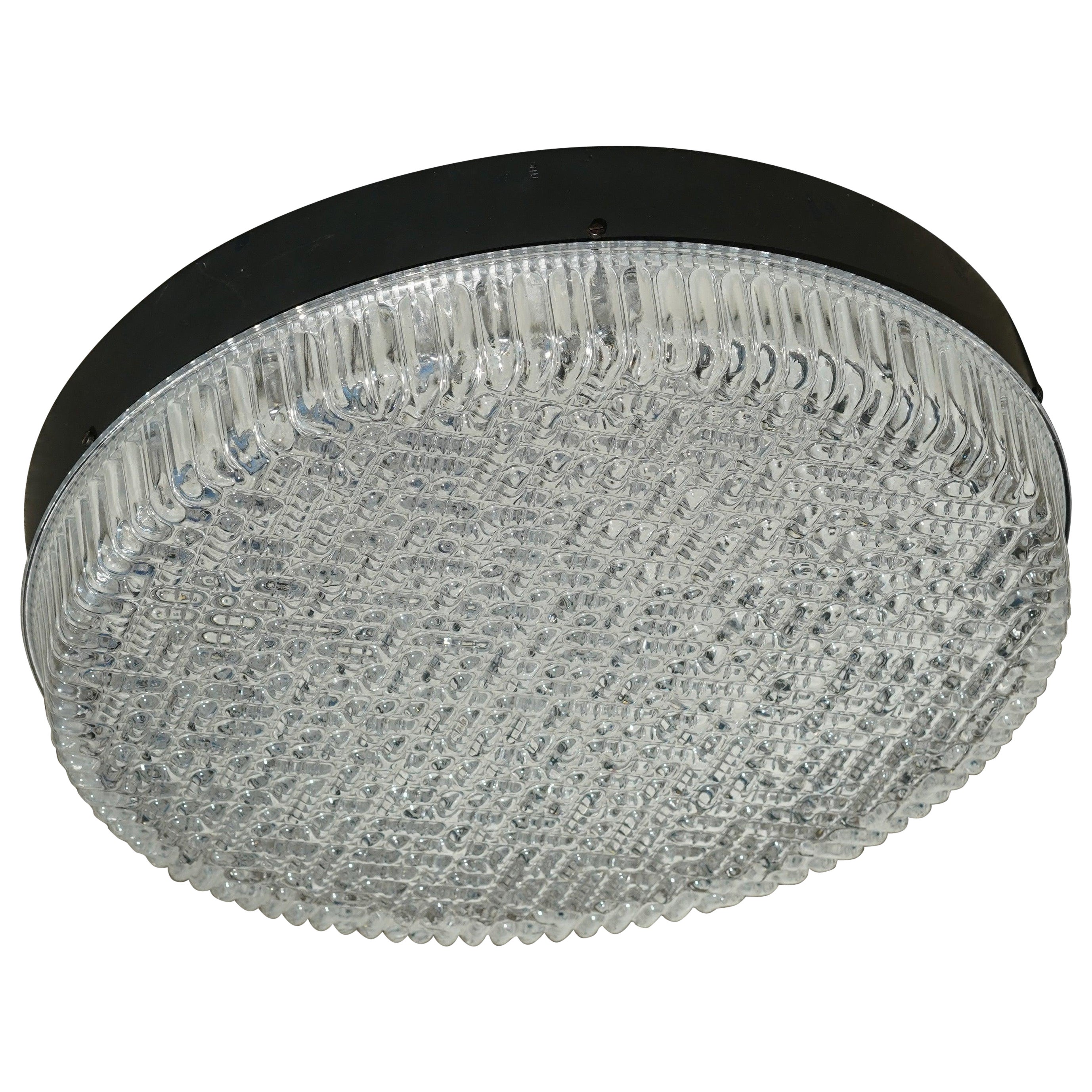 Circular glass drum Kaiser flush Mount , Germany, 1970 For Sale