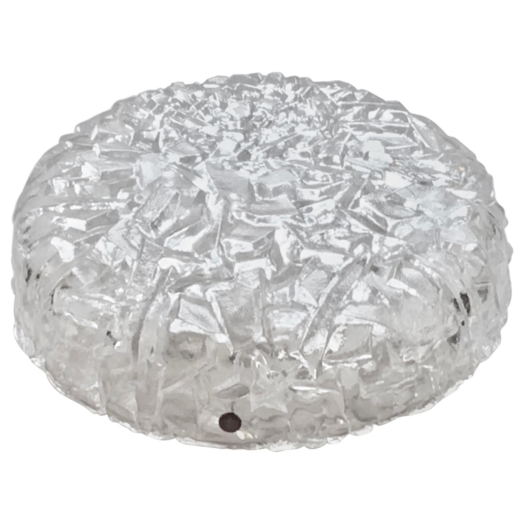 Circular Glass Flush Mount with Ice Block Pattern by Kaiser, Germany, 1970s For Sale 4