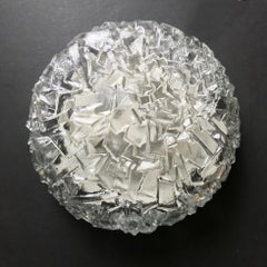 Circular Glass Flush Mount with Ice Block Pattern by Kaiser, Germany, 1970s