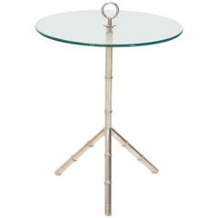 Circular Glass Top Heavy Solid Nickel-Plated Accent Side Center Occasional Table