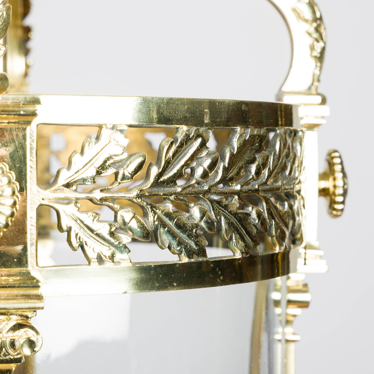 Neoclassical Circular glazed brass hall lantern in the neo-classical style For Sale