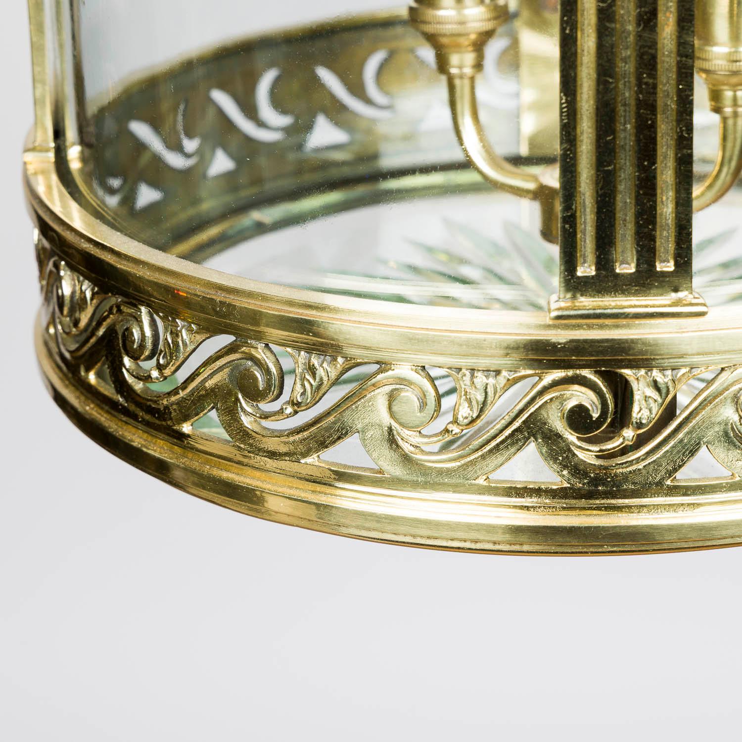 English Circular glazed brass hall lantern in the neo-classical style For Sale