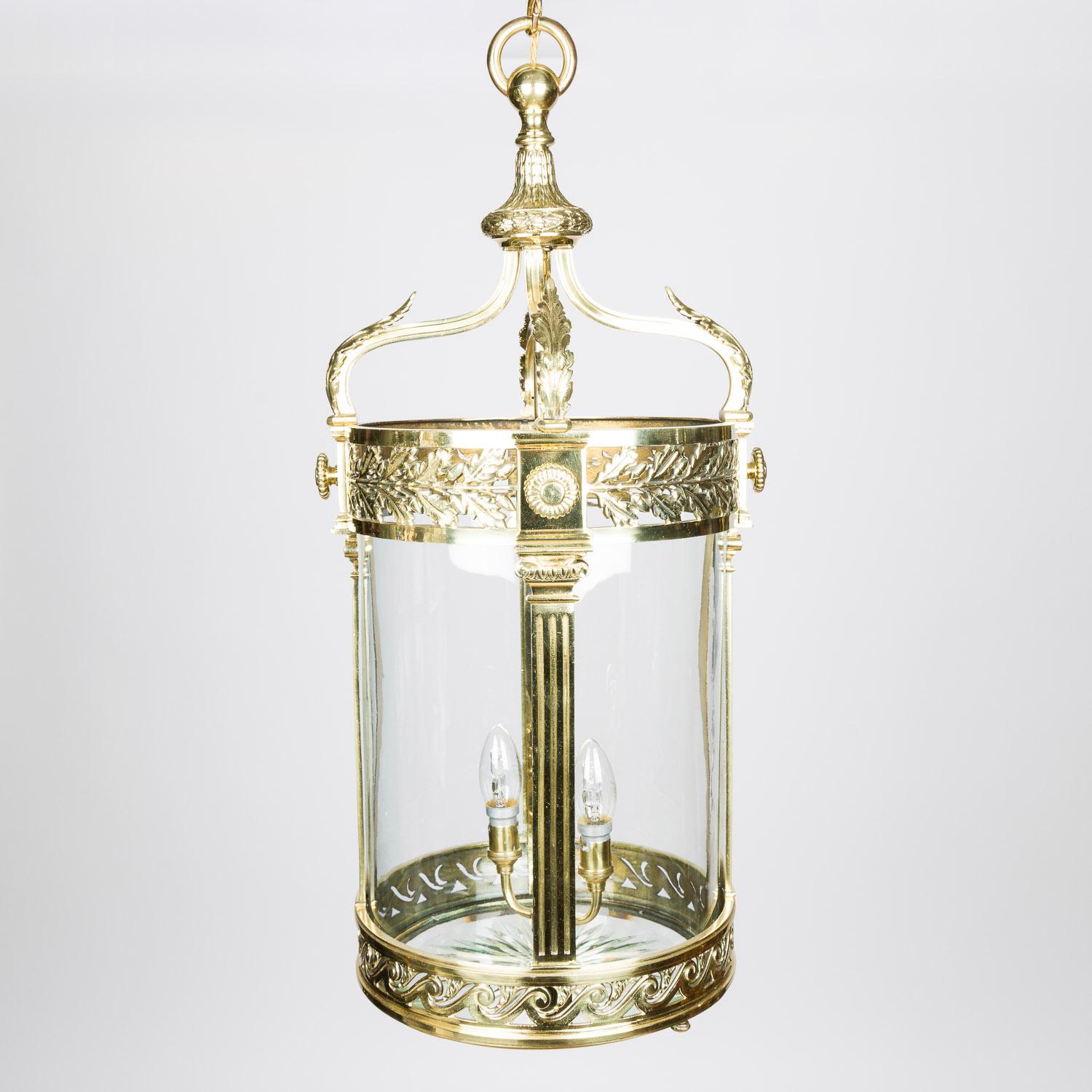 Brass Circular glazed brass hall lantern in the neo-classical style For Sale