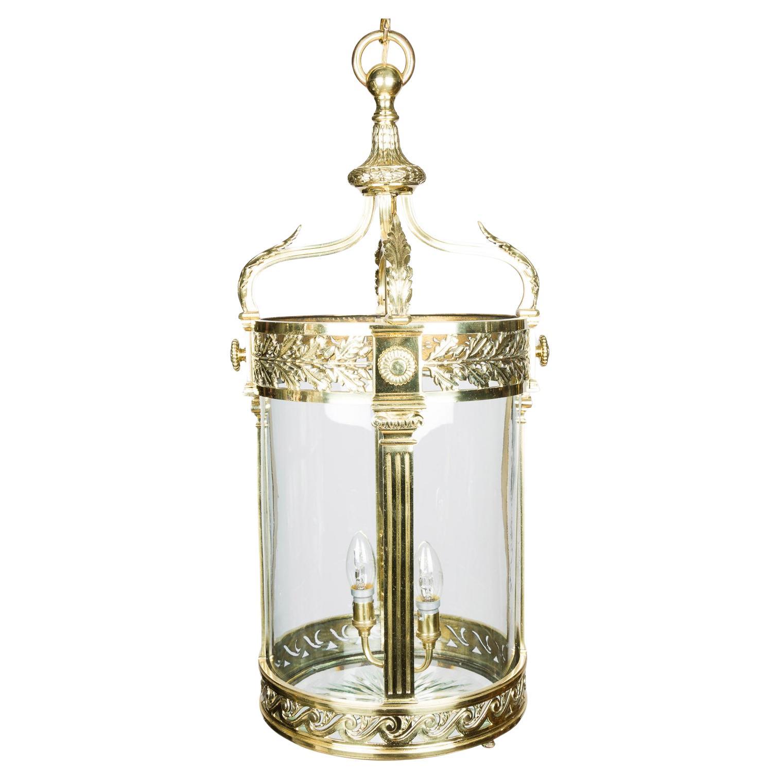 Circular glazed brass hall lantern in the neo-classical style For Sale