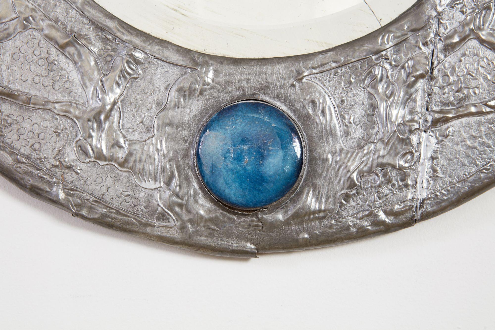 English Circular Grapevine Mirror with Blue Cabuchon For Sale