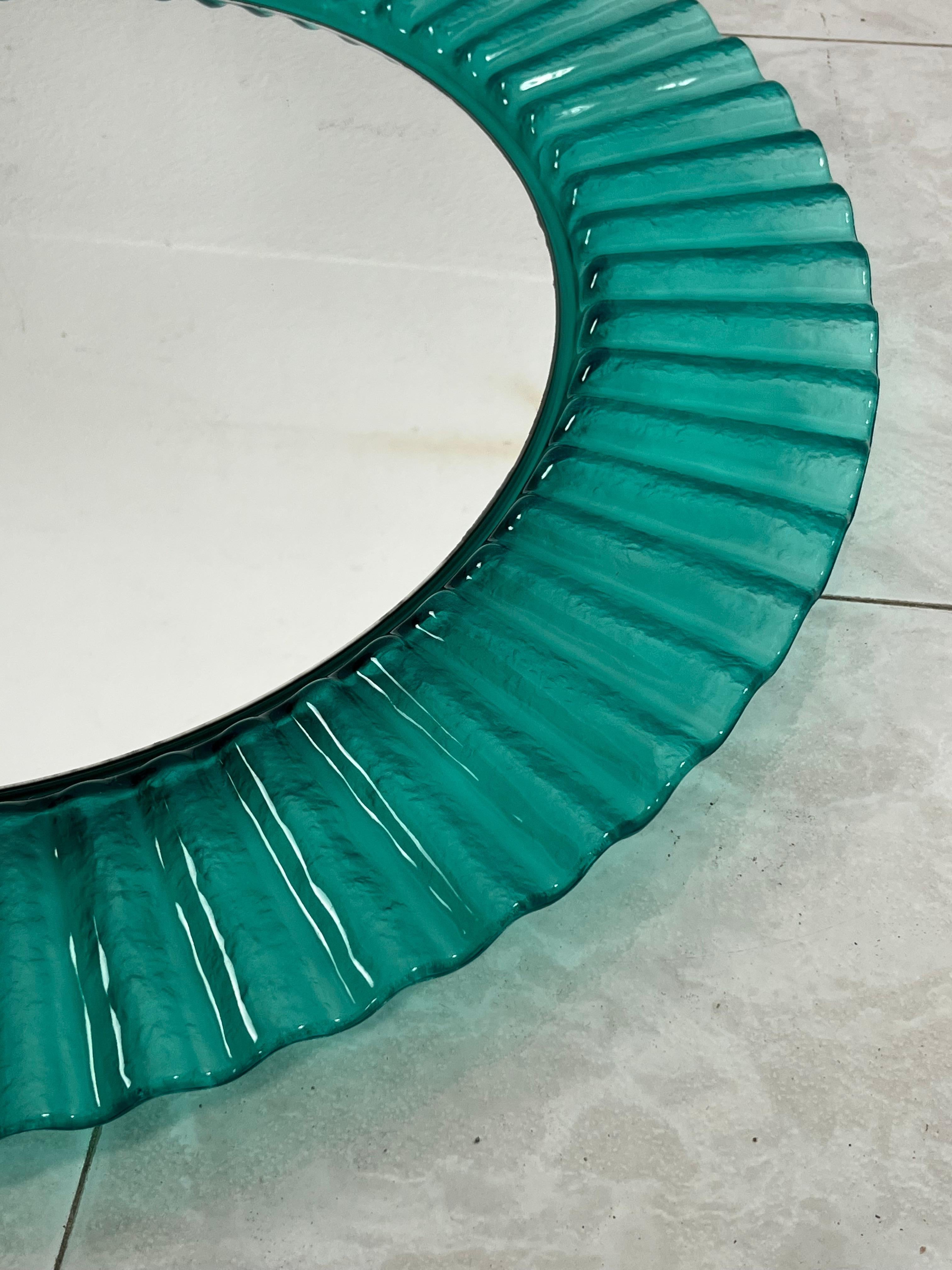 Italian Circular Green Acrylic Wall Mirror 1970s, Old Warehouse Stock For Sale