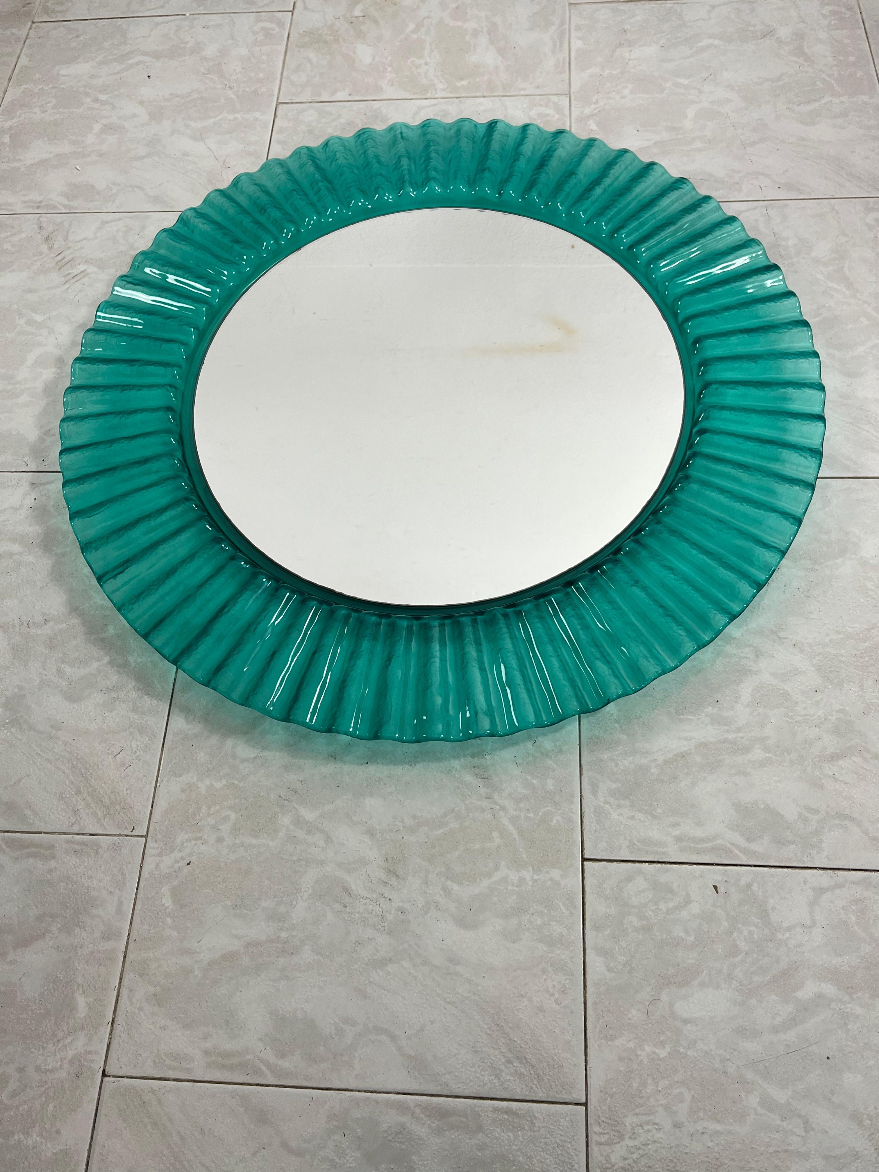 Circular Green Acrylic Wall Mirror 1970s, Old Warehouse Stock In Excellent Condition For Sale In Palermo, IT