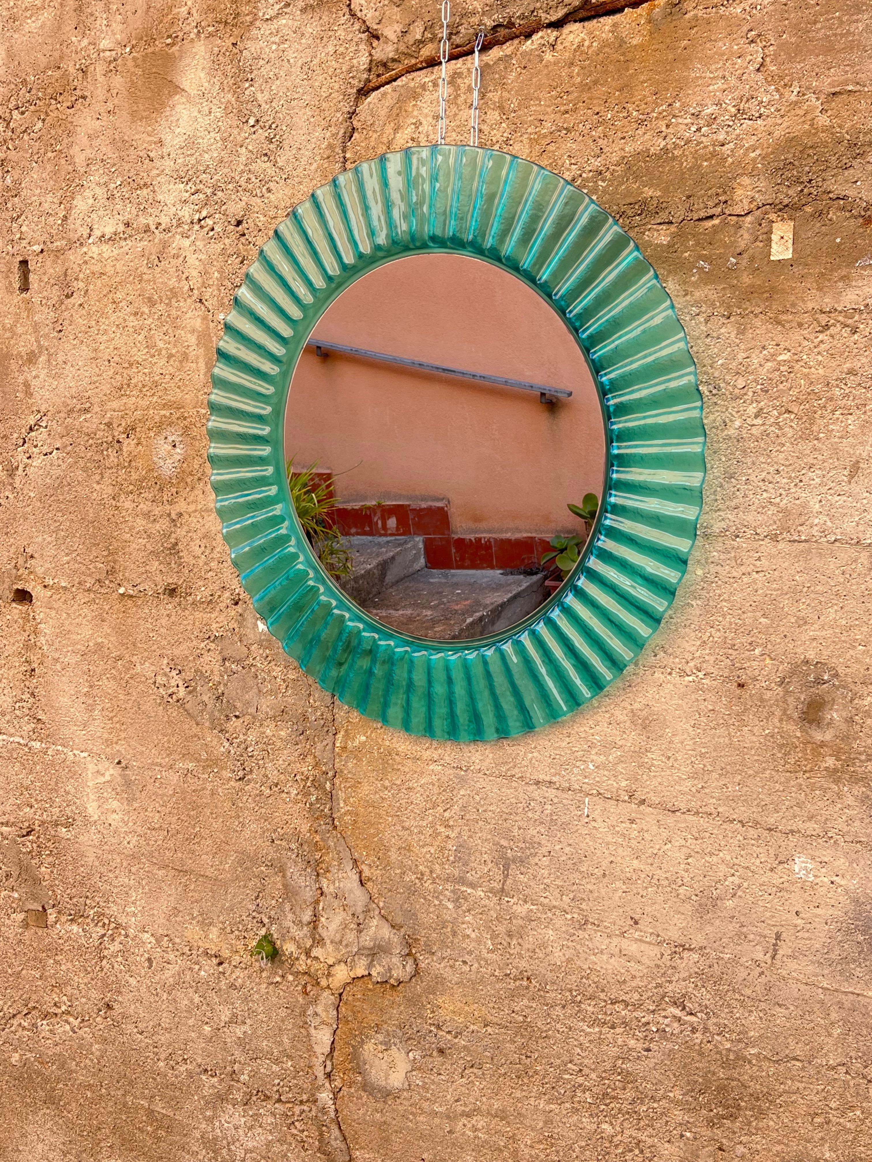Circular Green Acrylic Wall Mirror 1970s, Old Warehouse Stock For Sale 2