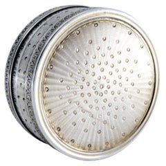 Circular guilloche silver pill box with removable lid