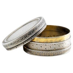 Circular guilloche silver pill box with removable lid