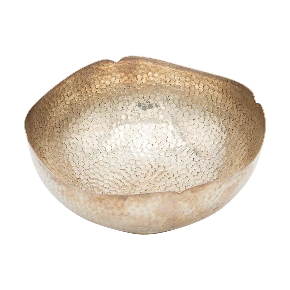 Circular hammered silver fruit bowl