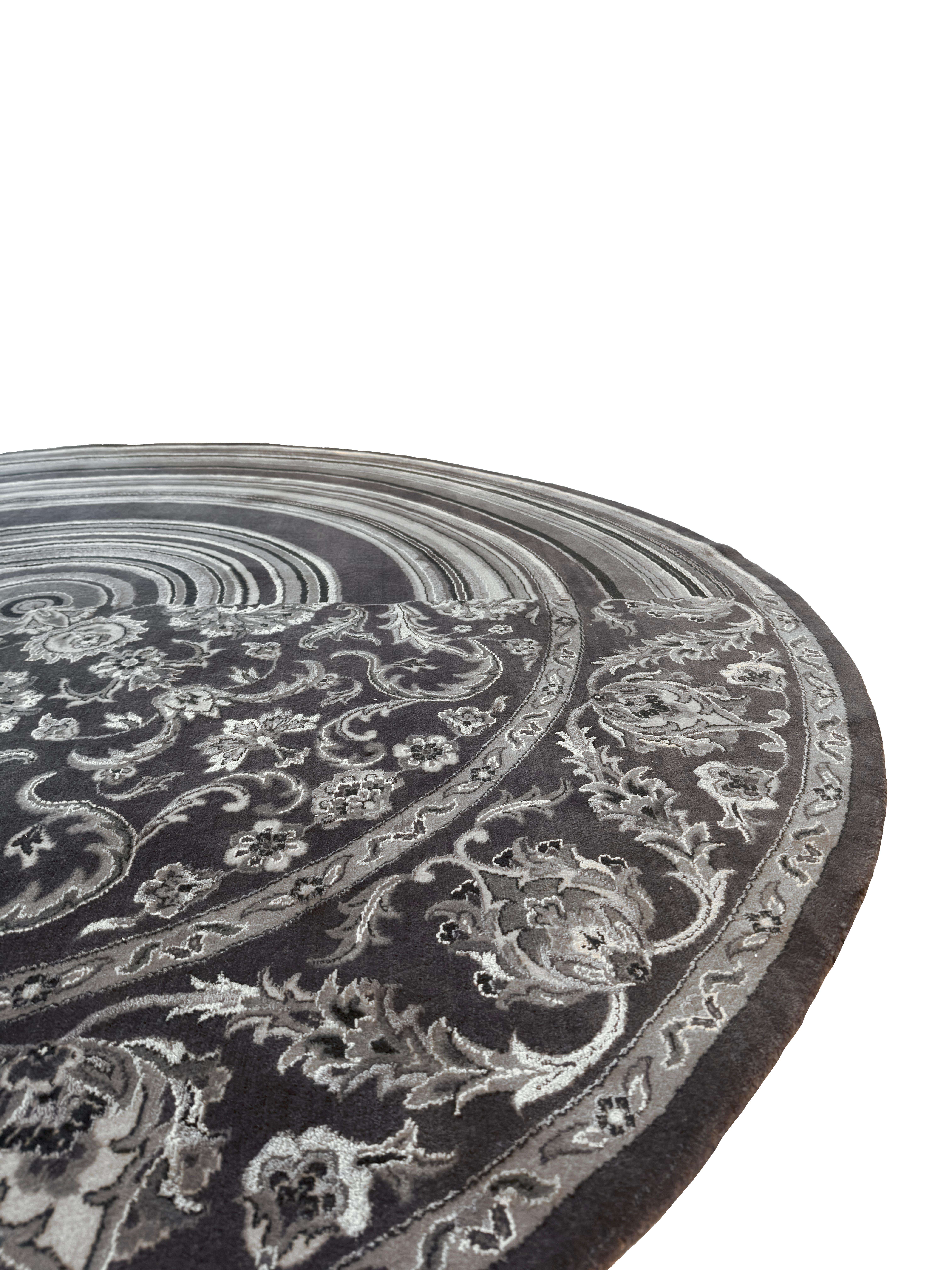 Moderne Tapis circulaire en laine gris et blanc noué à la main par Richard Hutten, 2010 en vente