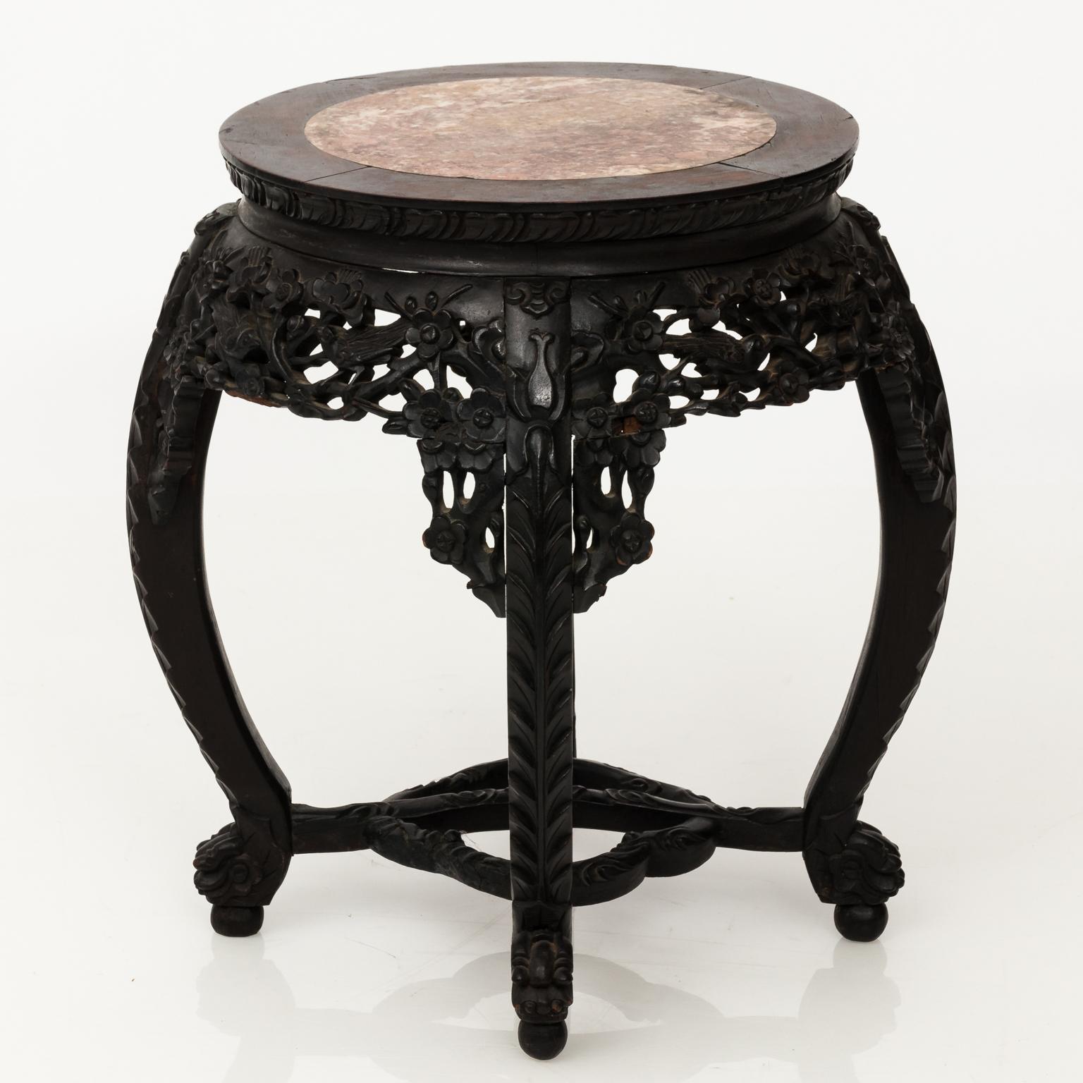 Marble Circular Hardwood Chinese Export Table, circa 1890