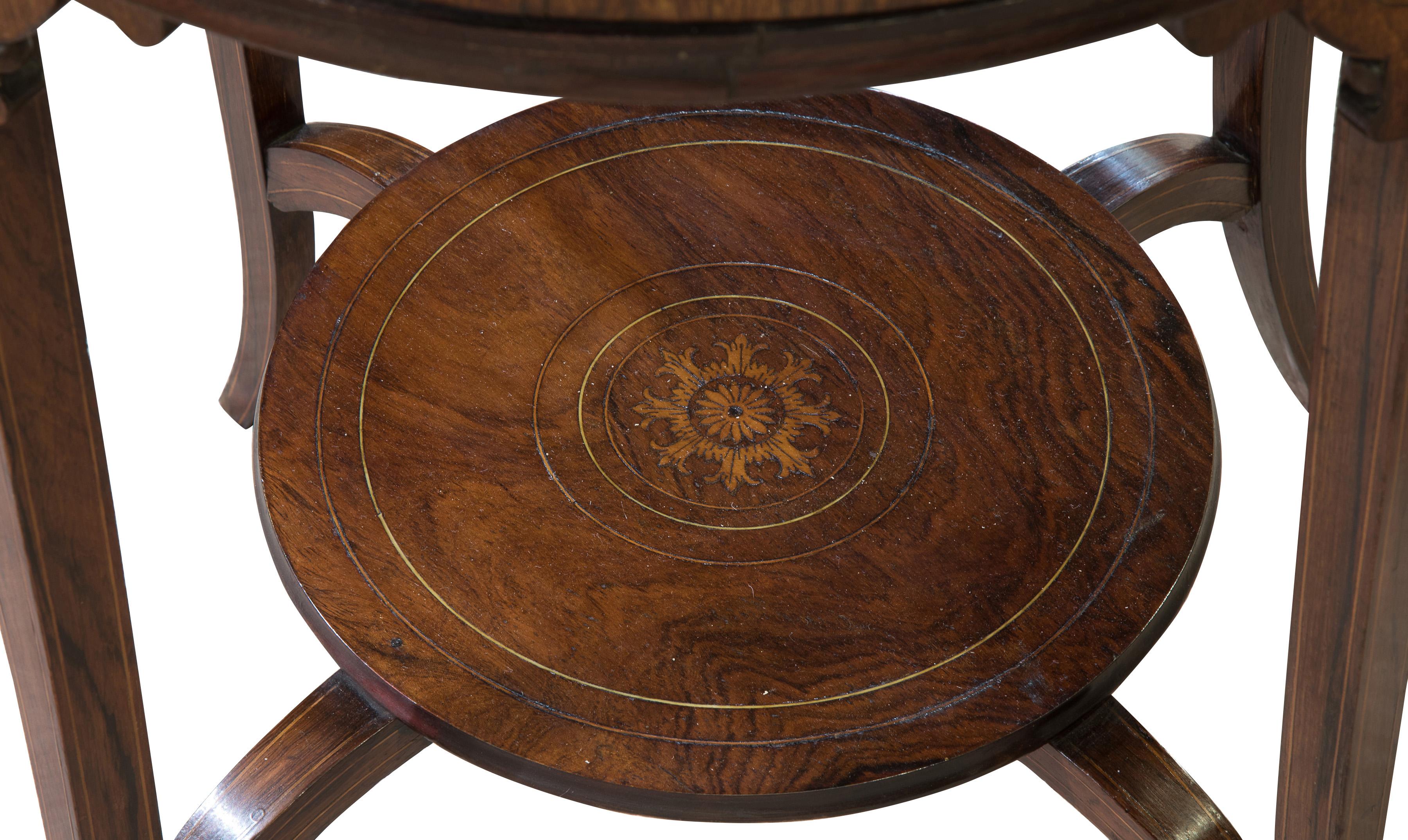 19th Century Circular Inlaid Drum Table with Rotating Top to Reveal Four Drawers For Sale