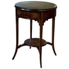 Circular Inlaid Drum Table with Rotating Top to Reveal Four Drawers