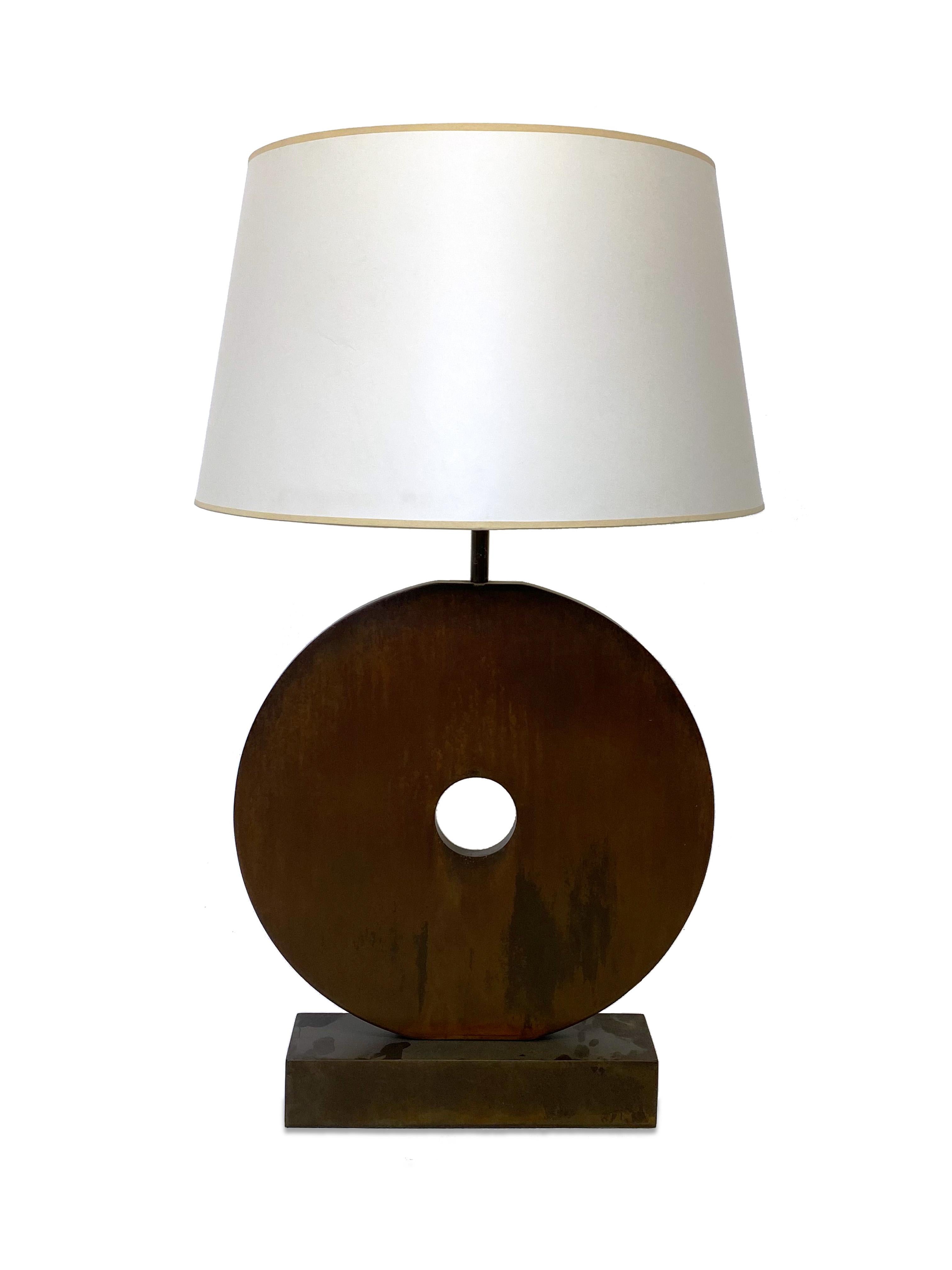 Circular Iron Lamp Designed by Juan Montoya In Good Condition In New York, NY
